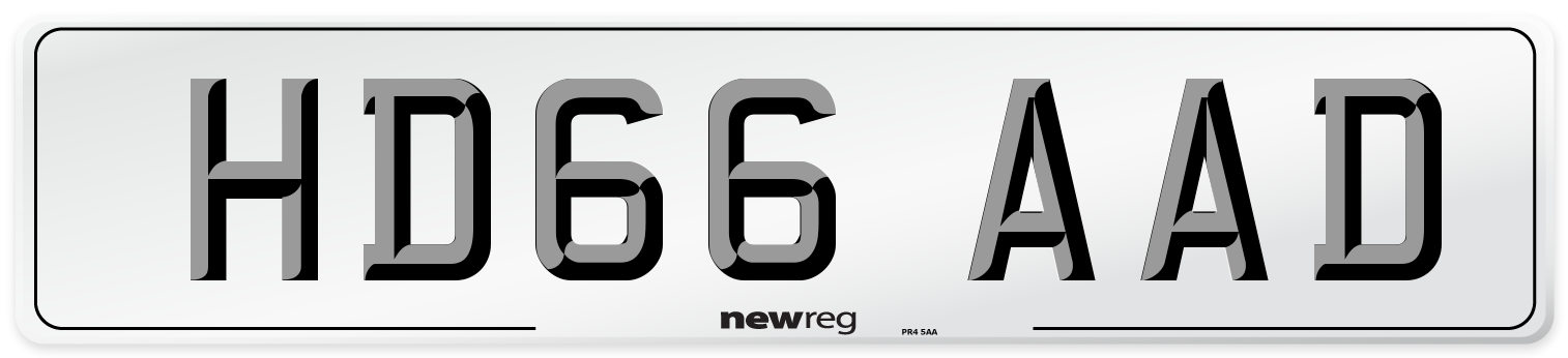 HD66 AAD Number Plate from New Reg